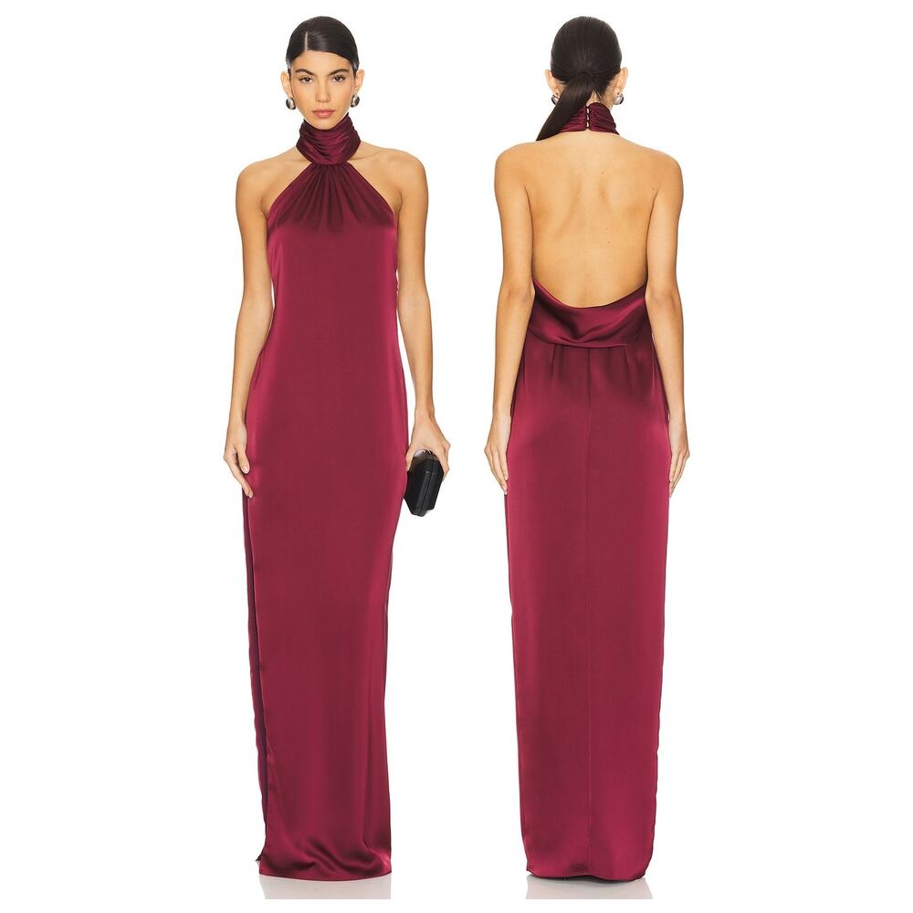Katie May Sidrit Gown Satin Halter Cowl Back Party Formal Wedding Guest S
